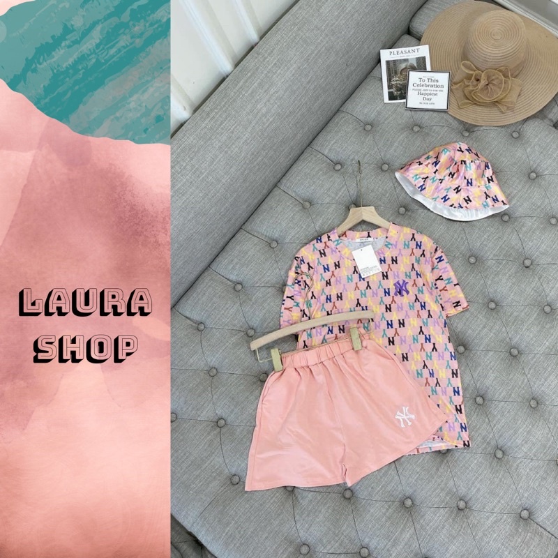 Bộ đùi NY hồng Laura Shop - Set áo phông nữ Ny kèm quần đùi hồng siêu bánh bèo