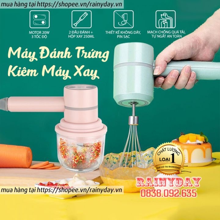 ⚡ Thế hệ mới ⚡ Máy Đánh Trứng Cầm Tay Mini Kiêm Máy Xay Thịt Đa Năng Sạc Tích Điện Xay Tỏi Ớt, Rau Củ Đa Năng