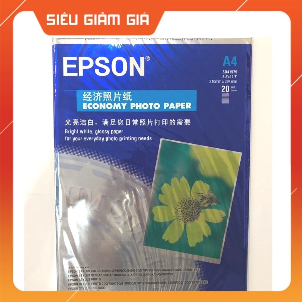 Giấy in ảnh epson a4/giấy in ảnh a4,1 mặt chính hãng, chất lượng một ream 20 tờ