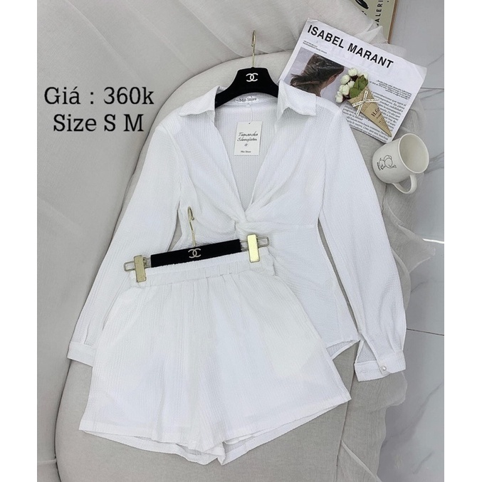 Set Sơ Mi Xoắn Eo Mix Quần Short