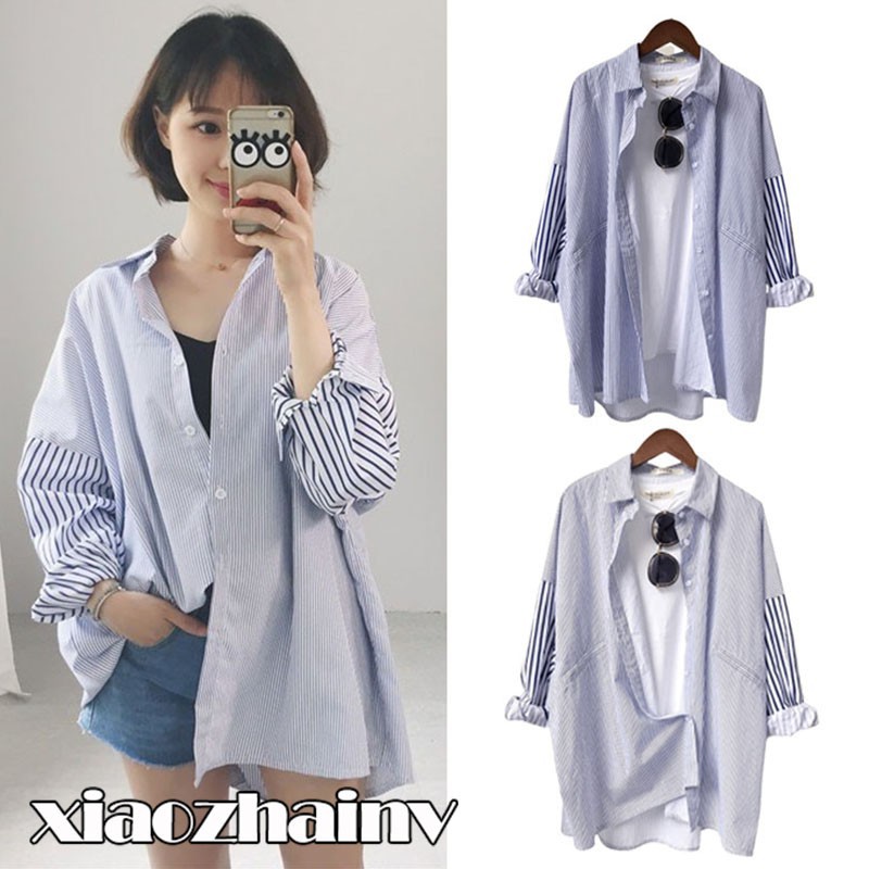 FREESHIP ĐƠN 99K_ Áo sơ mi nữ form rộng tay dài họa tiết sọc dọc
