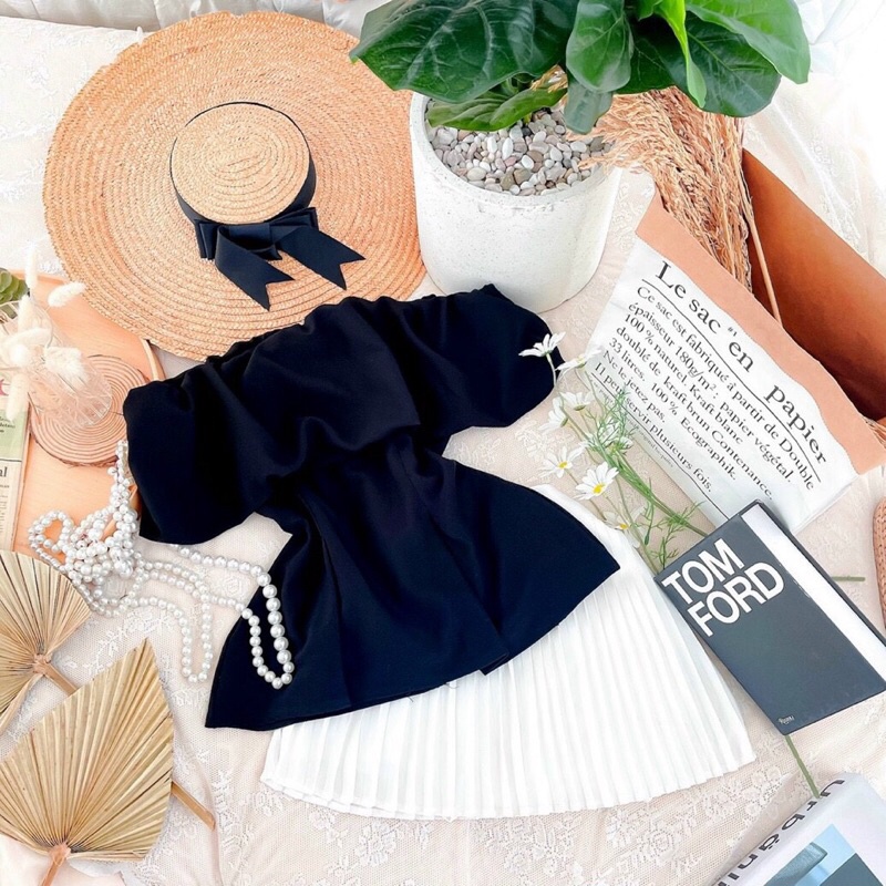 SET ÁO BẸT VAI PHỒNG CHÂN VÁY DẬP LU