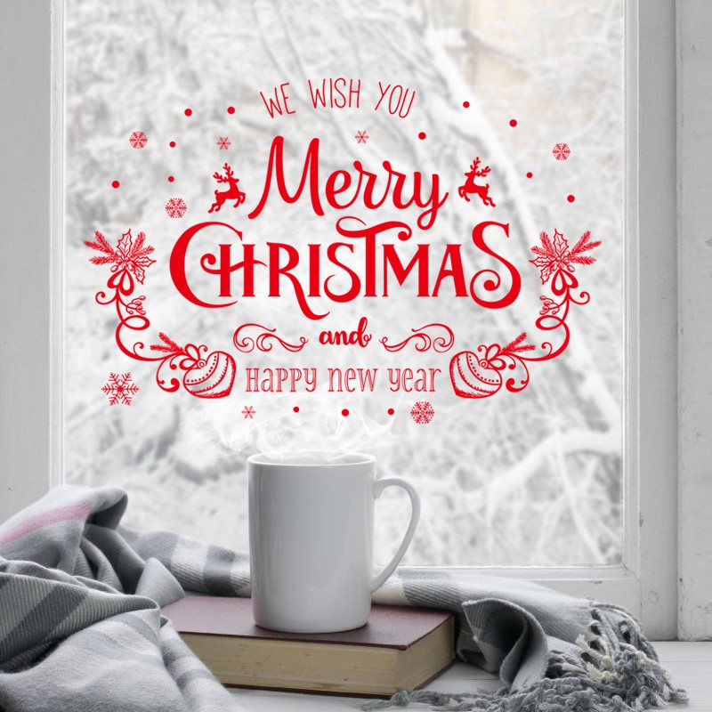 Decal trang trí noel chữ merry christmas đỏ