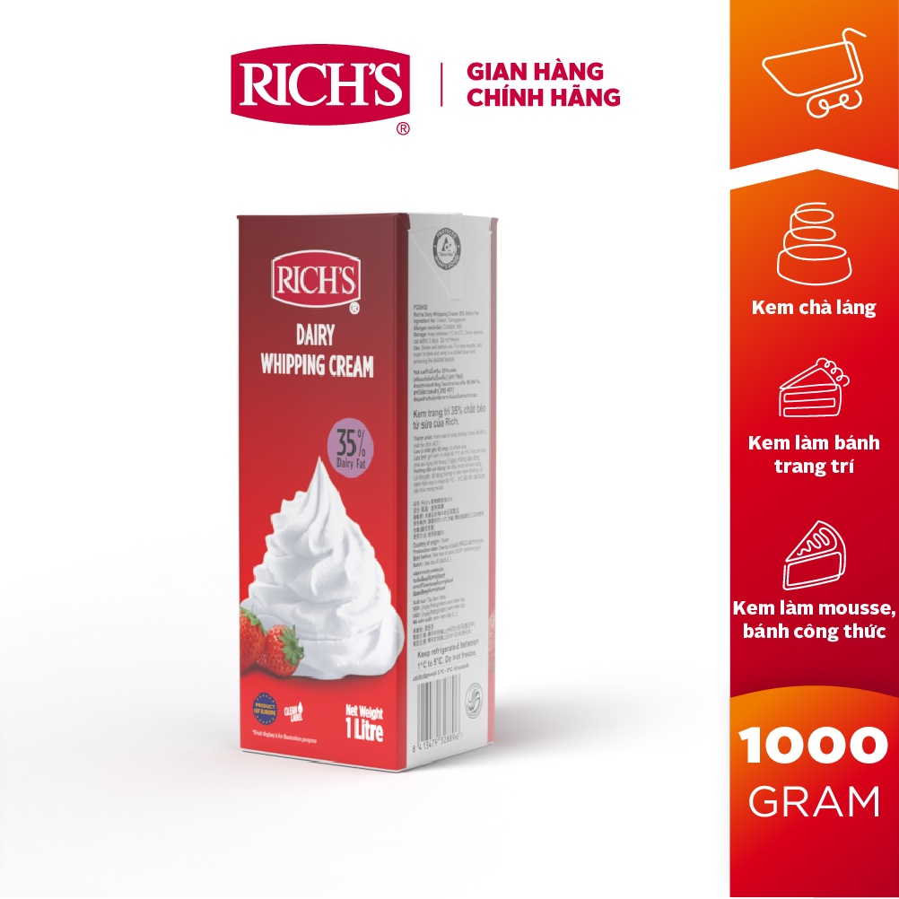 Whipping Cream - Kem Trang Trí Rich's 35% Chất Béo Từ Sữa 1kg