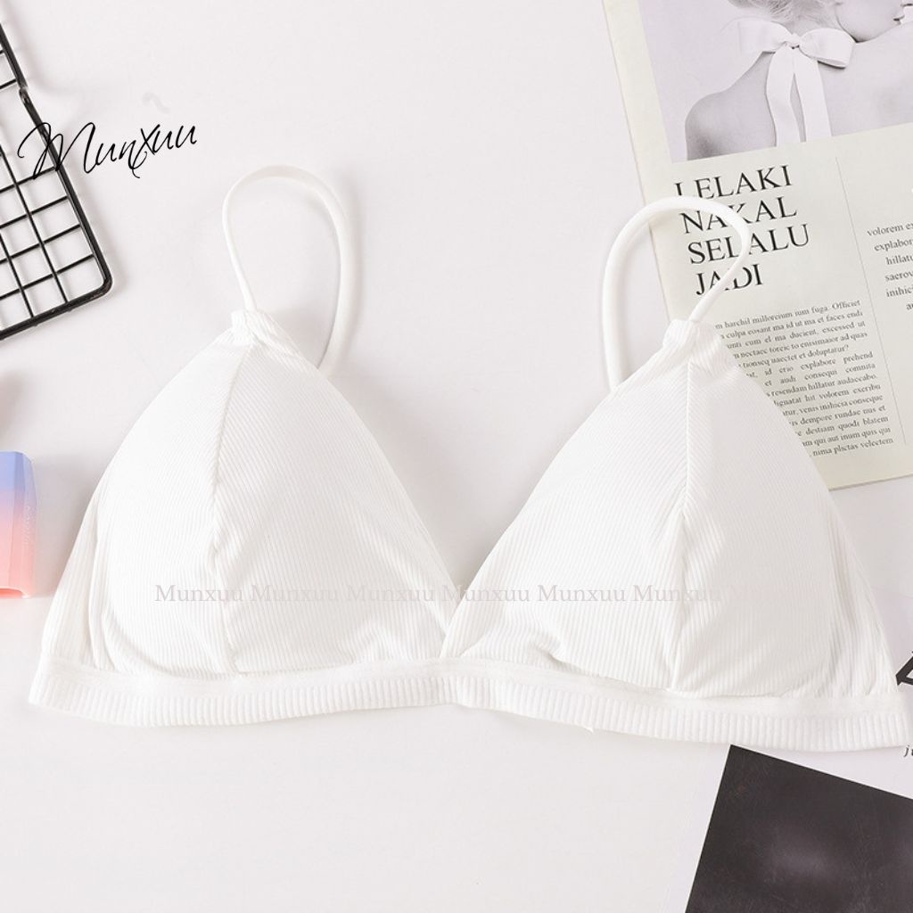 Áo bra nữ hai dây MUNXUU vải cotton co dãn thấm hút dây lưng mảnh - BR19