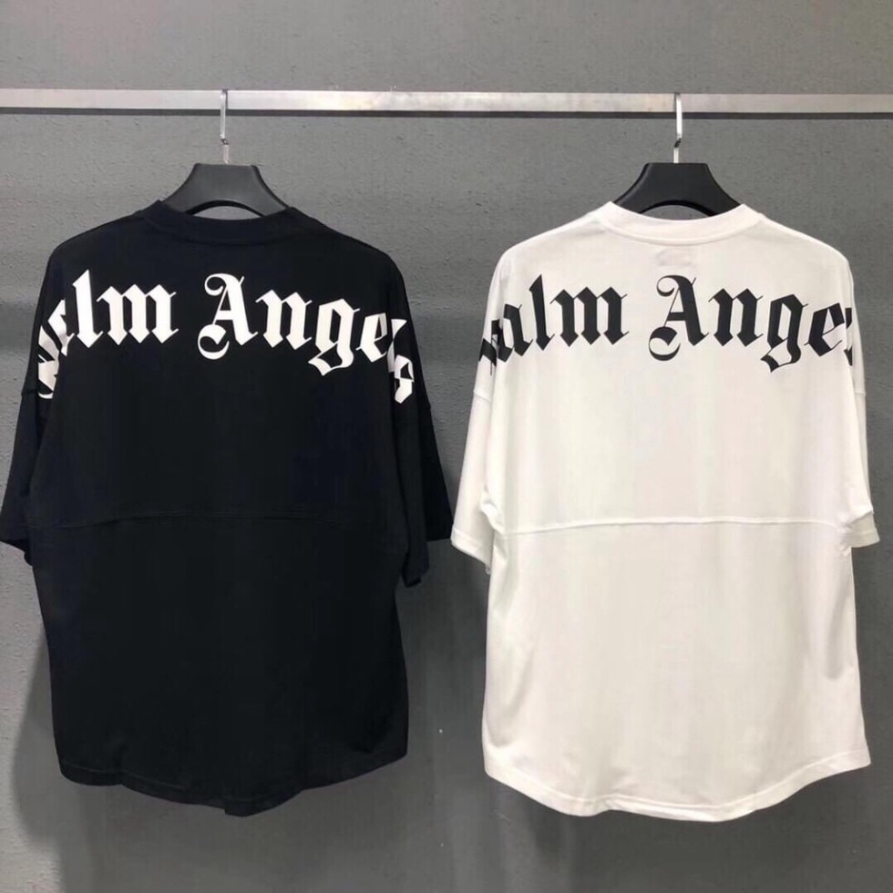 Áo phông trắng đen chữ PALMANGELS  Áo unisex, áo thun nam nữ đen trắng from rộng, vải cotton xịn - BasicTee