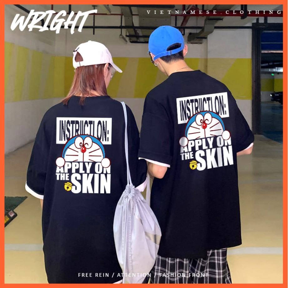 Vqx9 /Áo Đôi Nam Nữ Ulzzang Form Rộng in Hình Doraemon Đáng Yêu Tay Lỡ 100% Cotton!