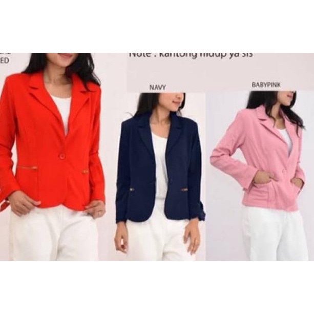Hàng có sẵn.. Áo blazer tay dài có túi phối khóa kéo phong cách công sở cho nữ