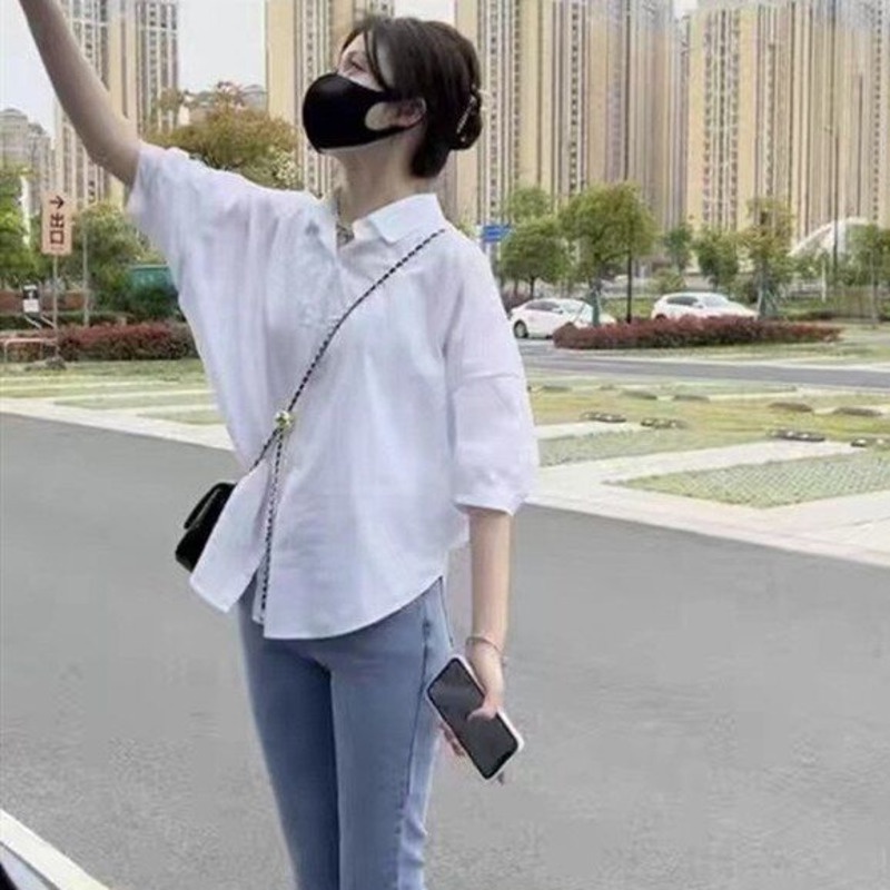 Áo Sơ Mi Trơn Ngắn Tay 185247 Áo Thun Tay Ngắn Dáng Rộng Thiết Kế Dây Đan Chéo Lưng