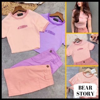Áo nữ croptop viền màu thêu chữ | áo vintage cute | bear.story