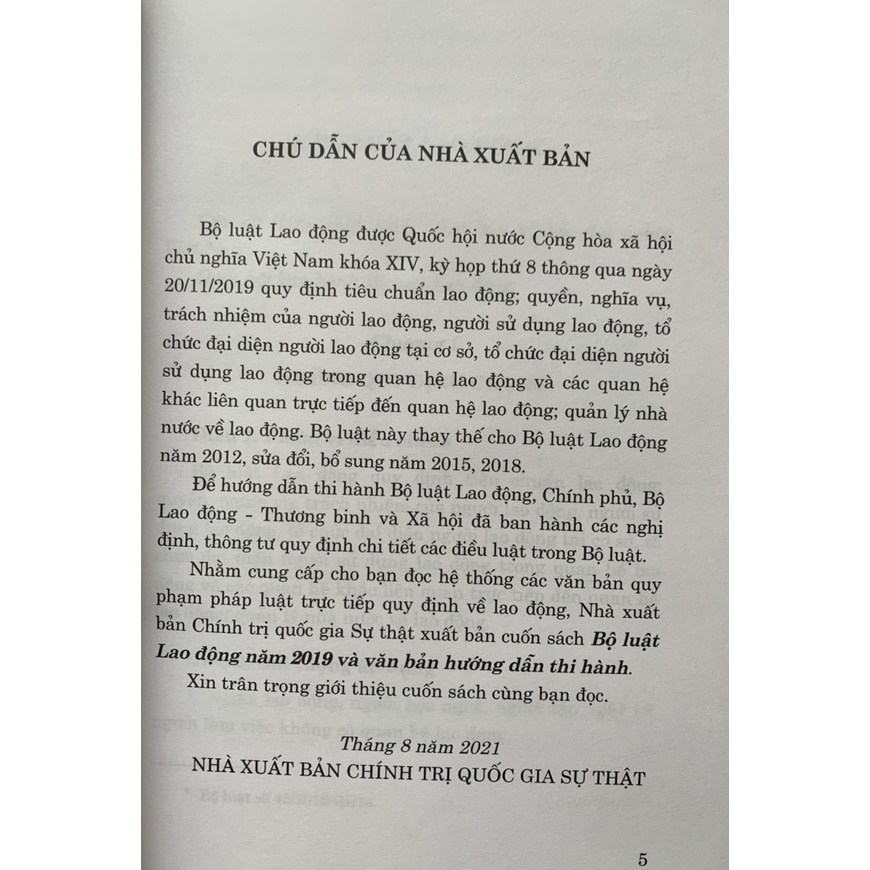 Sách - Bộ Luật Lao Động Năm 2019 Và Văn Bản Hướng Dẫn Thi Hành