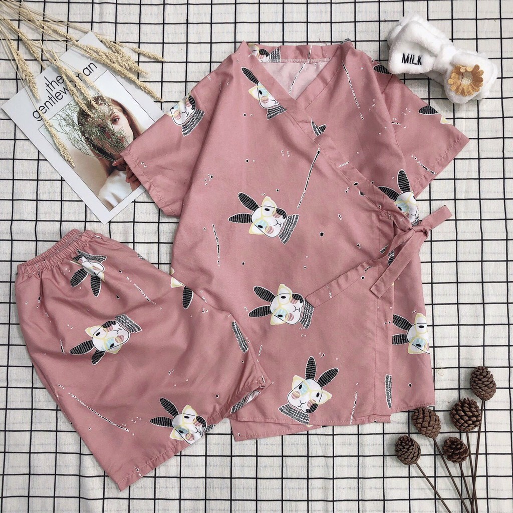 Bộ ngủ pijama kimono tay ngắn quần đùi cột dây mát mẻ cho mùa hè- update mẫu mới.