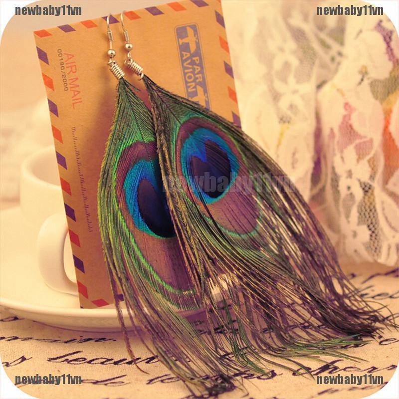 Hoa Tai Dáng Dài Hình Lông Công Màu Sắc Thời Trang Phong Cách Mới