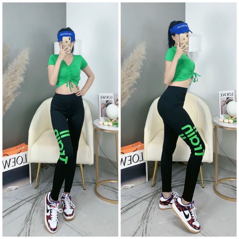 SET BỘ QUẦN DÀI ÁO CROPTOP CỘC TAY RÚT DÂY NỮ TẬP GYM EROBIC ZUMBA NỮ