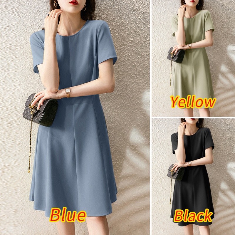 Zanzea đầm tay ngắn màu trơn thiết kế đơn giản phong cách Hàn Quốc cho nữ