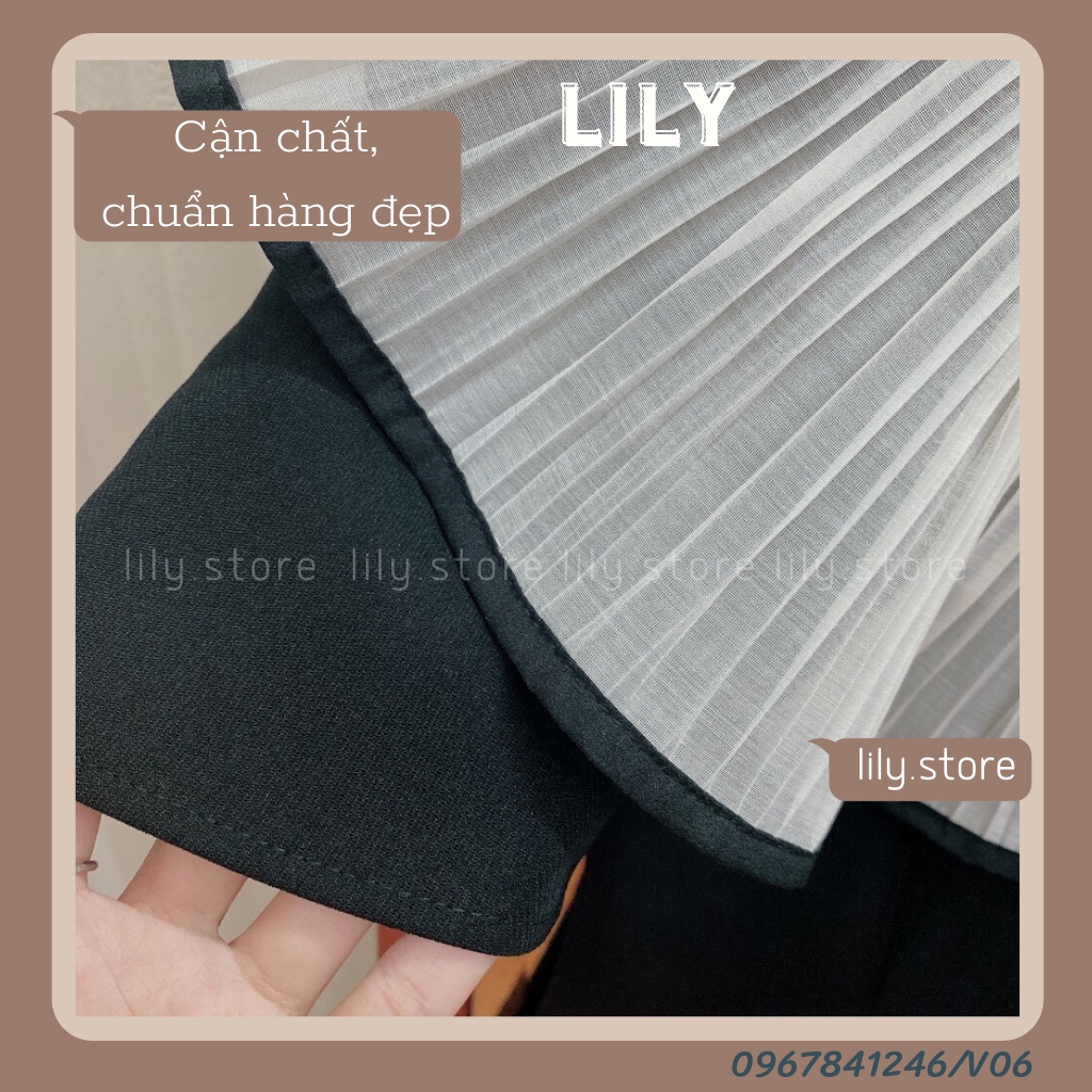 Váy nữ, Đầm thiết kế cổ xếp ly dáng chữ A cao cấp màu đen V06 LILY