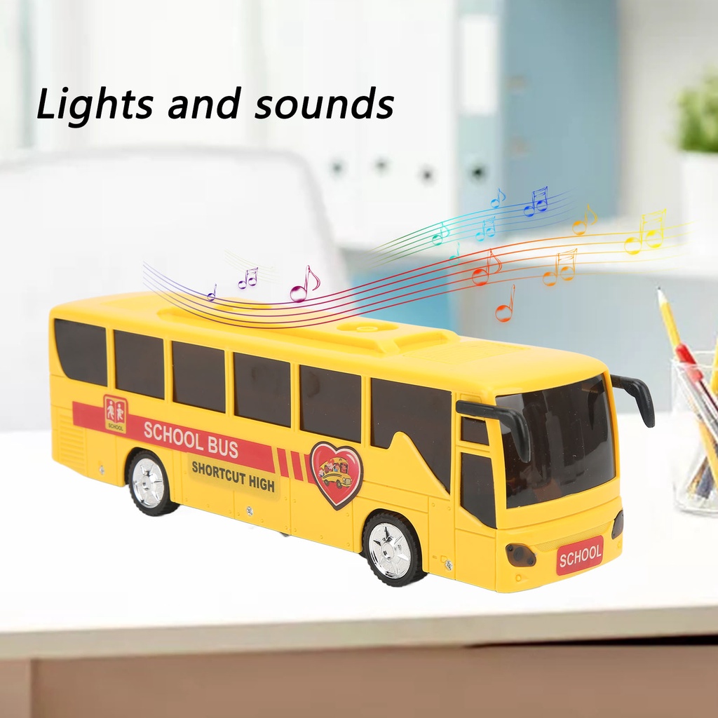 Lithium067 Đồ chơi mô hình xe bus có nhạc và đèn chạy cót bằng kim loại bền bỉ,   Mô hình xe buýt đi học phỏng cao Xe màu vàng nhỏ gọn để làm quà tặng ngày lễ Đồ chơi