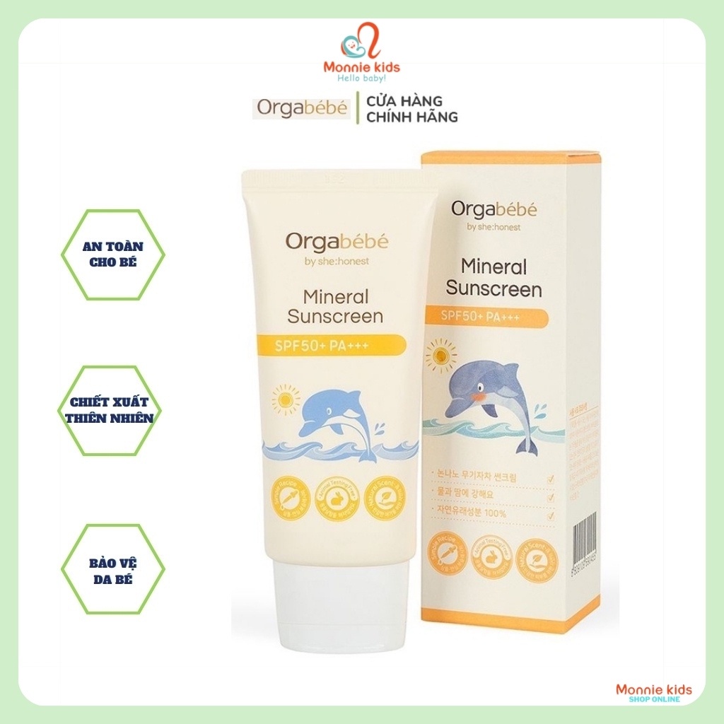Kem chống nắng hữu cơ cho bé Orgabebe SPF 50PA+++, kem chống nắng an toàn cho bé - Monnie Kids