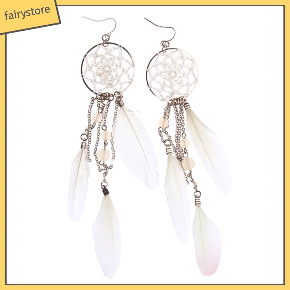 Bông tai hình lưới giấc mơ đính hạt phối tua thời trang nữ