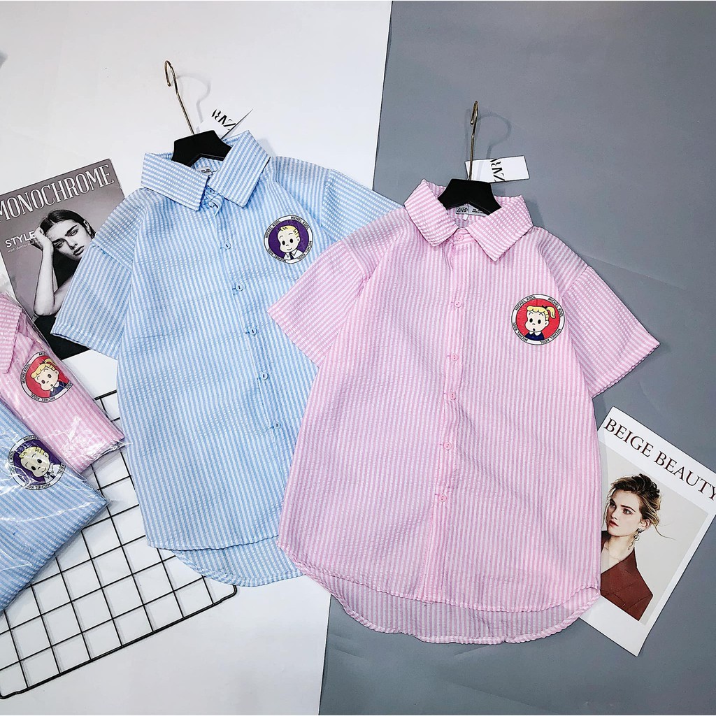 Áo sơ mi Kẻ Nhăn logo ngực 2 màu xinh ( kèm ảnh thật, video ) | BigBuy360 - bigbuy360.vn