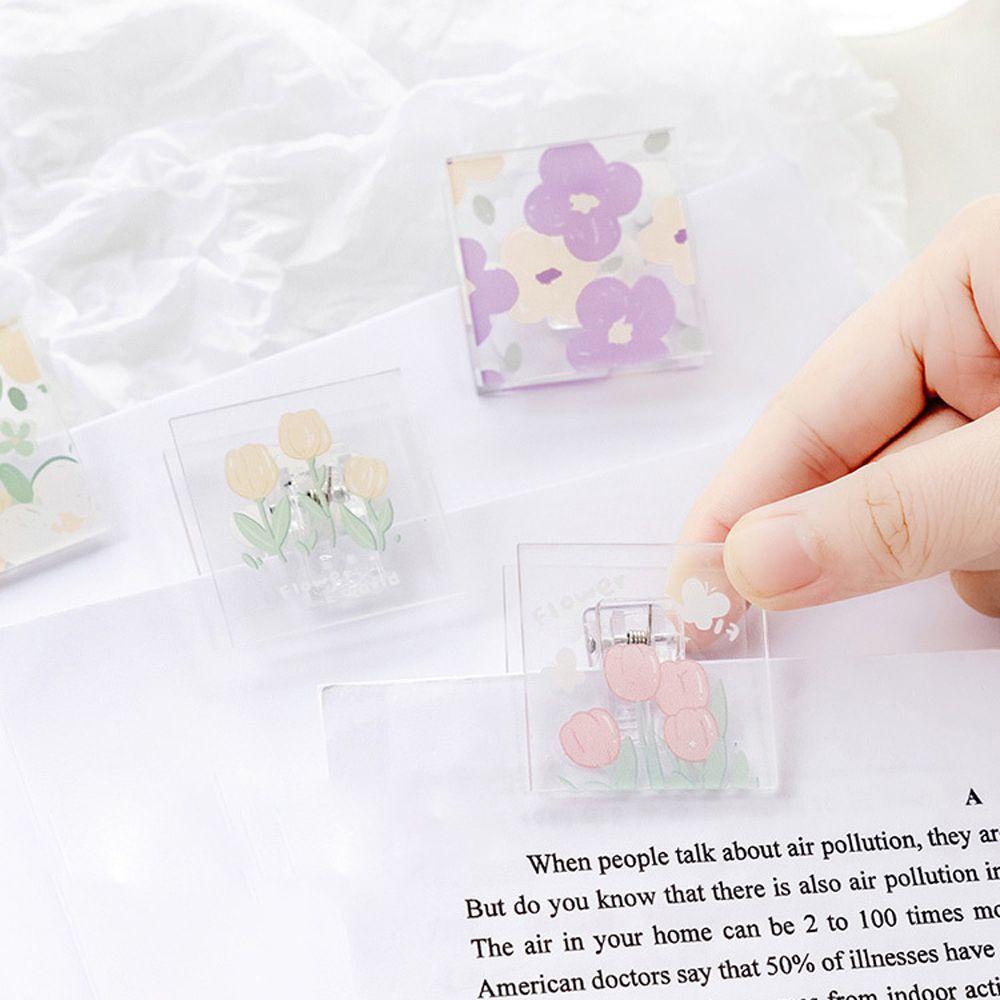 Kẹp Giữ Tài Liệu / Tài Liệu Hình Vuông Bằng Acrylic Họa Tiết Hoa Dễ Thương Tiện Dụng Cho Học Sinh / Văn