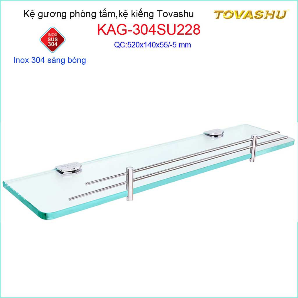 Kệ kiếng cường lực Tovashu KAG-304SU228, kệ gương phòng tắm Inox Nhật cao cấp