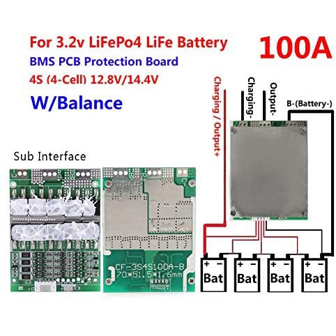 (Loại mới) Mạch sạc cân bằng và bảo vệ pin Lifepo4 4S 12.8V - 100A - mạch BMS có kèm dây nối