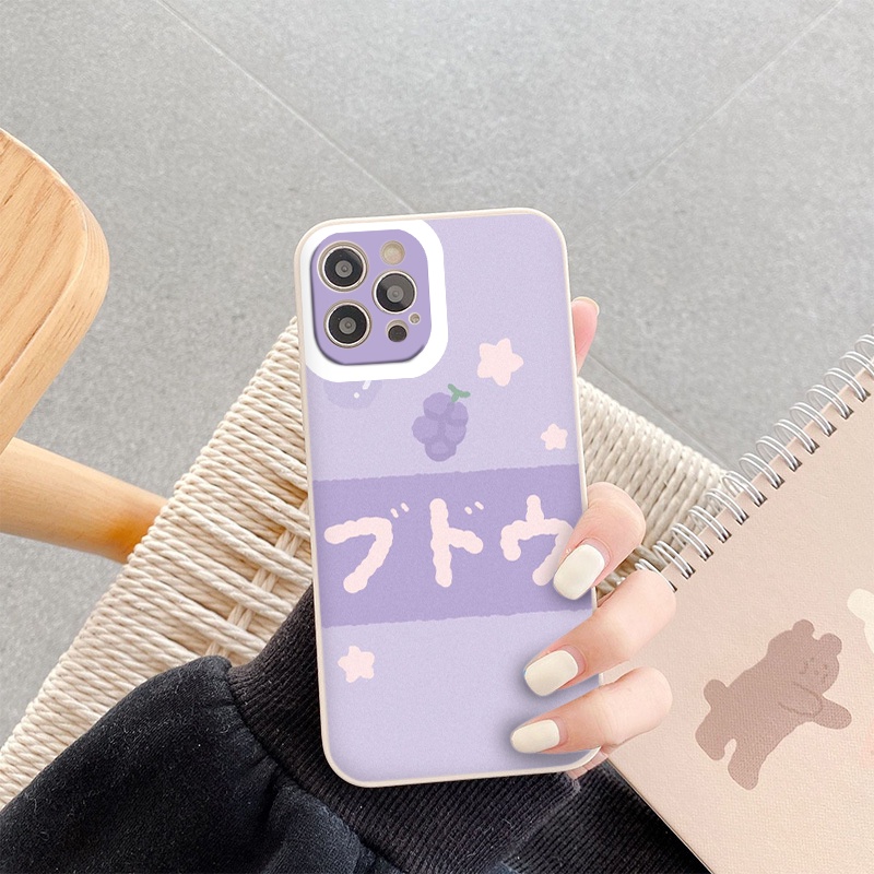 Ốp iphone - Ốp lưng iphone cạnh vuông nho tím dành cho ip 6 đến 14promax - ng220