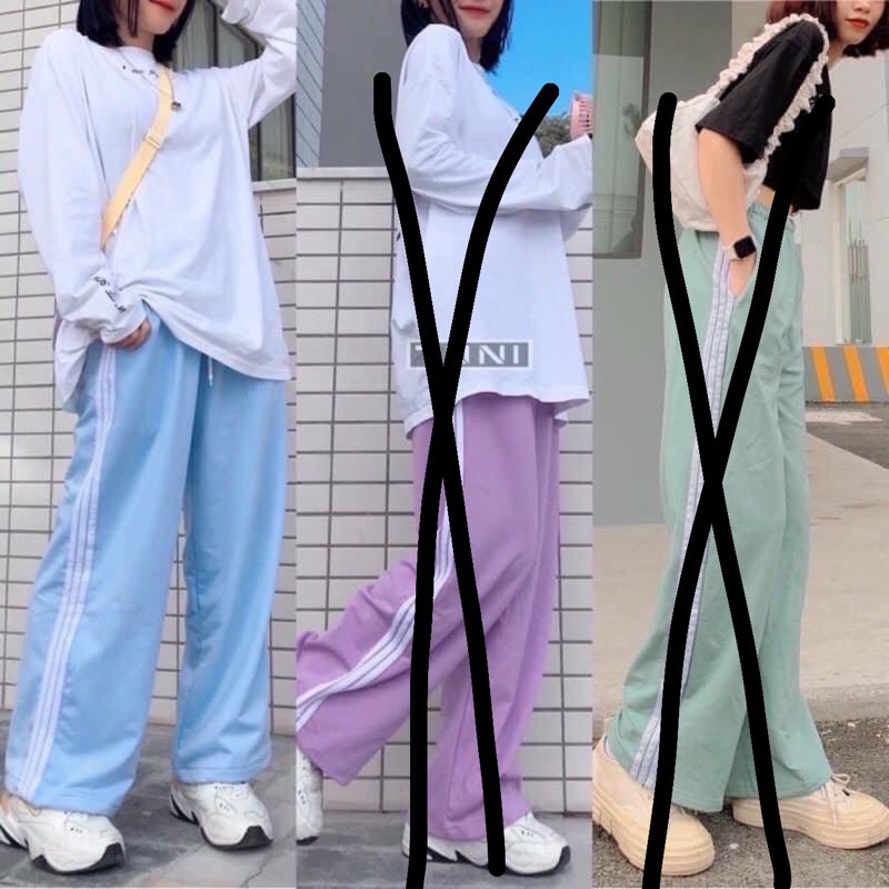 Quần dài 3 sọc thể thao ống suông freesize dáng rộng - Quần Dài Cullotes 3 Sọc Ống Rộng Unise
