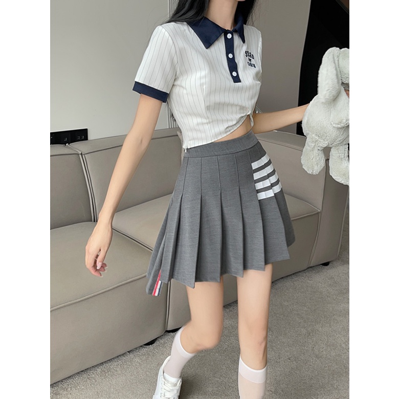 Chân Váy Chữ A Xếp Ly Lưng Cao Phong Cách Hàn Quốc Thời Trang Ngọt Ngào Cho Nữ