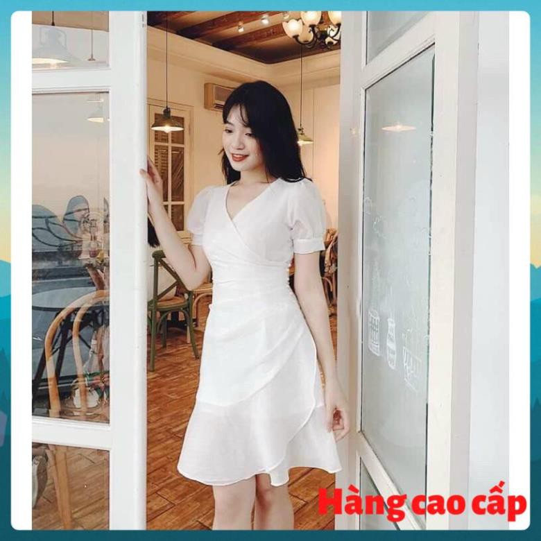 (Hàng cao cấp) Đầm công sở cổ chéo xinh xắn tay ngắn dáng xòe nhẹ dedede | BigBuy360 - bigbuy360.vn