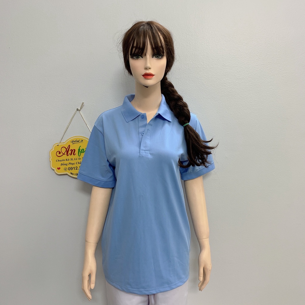 Áo polo màu xanh pastel mặc sáng da vải poly Thái cao cấp cho nam nữ _ Hình chụp thật