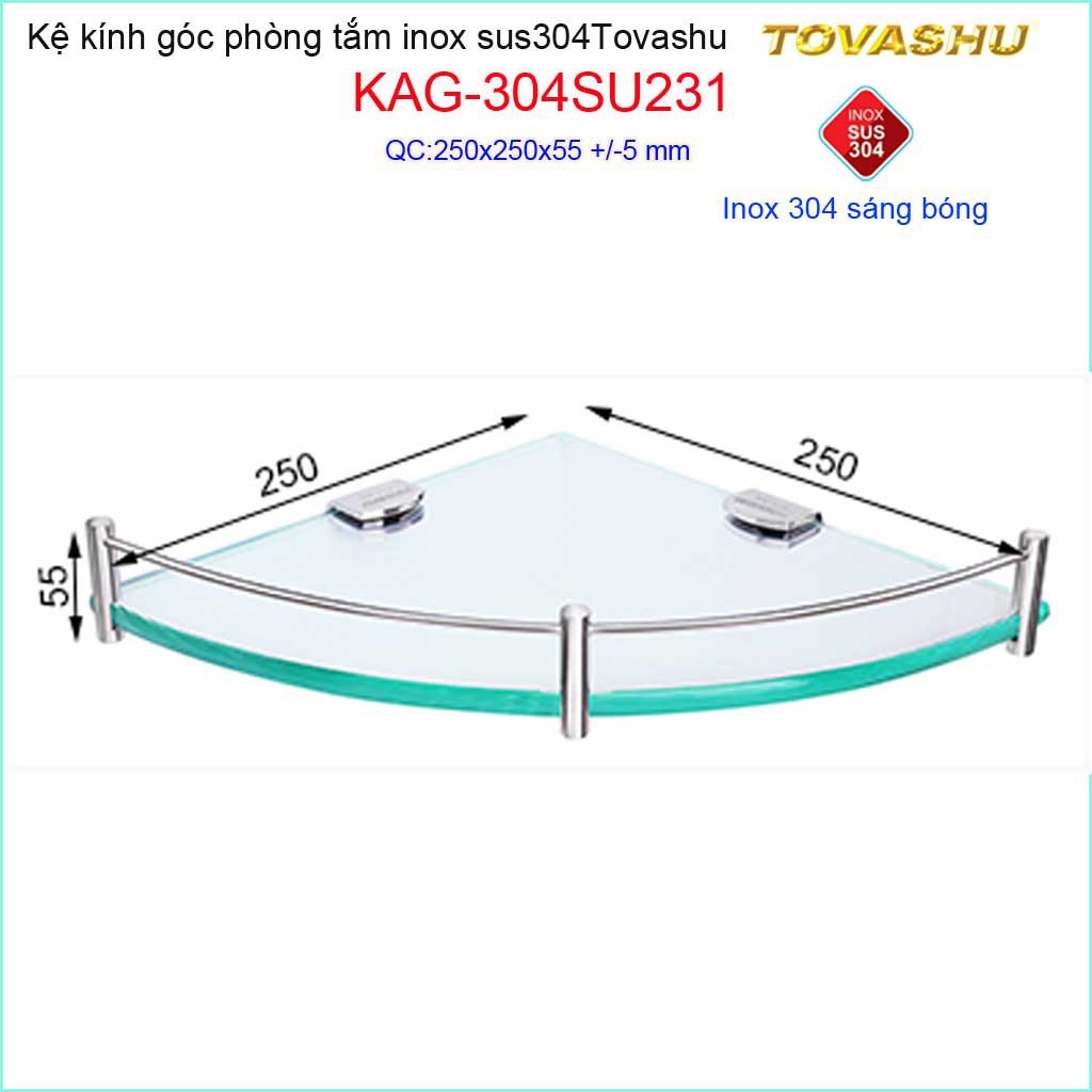 Kệ kiếng phòng tắm, kệ kiếng góc cao cấp Tovashu KAG-304SU231