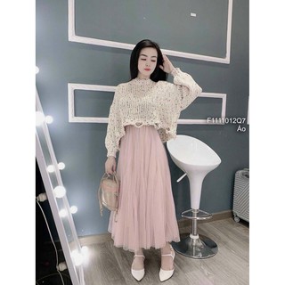 Áo len muối tiêu rách lai form rộng tay dài!