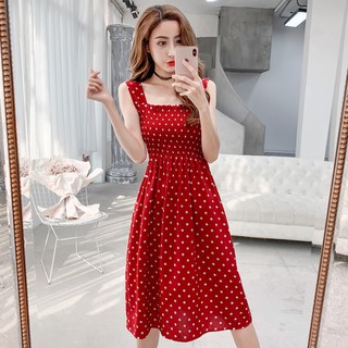 Đầm hai dây chấm bi nhún ngực dễ thương dn060 mayblue