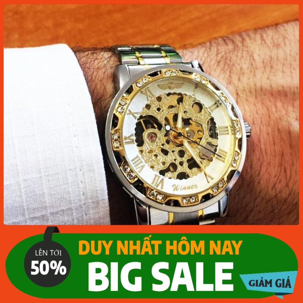 GIÁ GIẬT MÌNH Đồng Hồ Cơ Nam AUTOMATIC hàng hiệu WINNER Dây Thép thời thượng Đẹp giá khá mềm thiết kế trang điểm Sang Tr