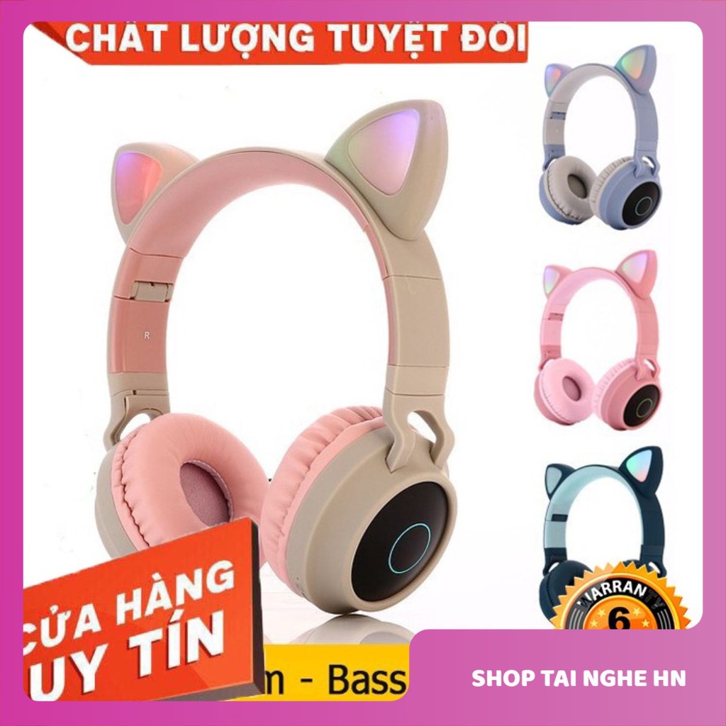 Tai Nghe Bluetooth chup tai Mèo kute, Headphone Tai Mèo, Có Mic, âm bass ấm. Chơi game nghe nhạc cực đỉnh [BH 6 tháng]