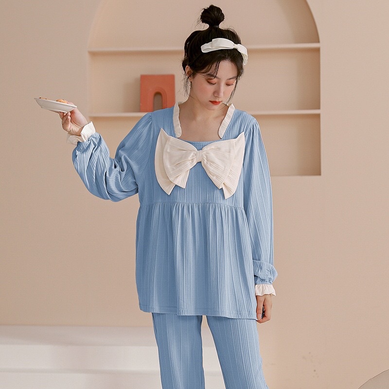 Bộ Mặc Nhà Nơ Cotton Dài Tay
