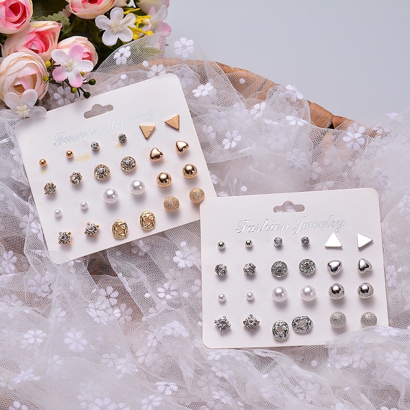Set 12 Đôi Khuyên Tai Đính Hạt Siêu Đẹp Cho Nữ