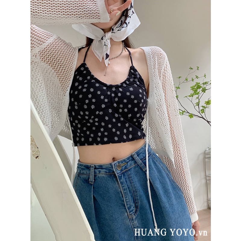 Áo Cổ Yếm Màu Đen/ Áo Khoác HUANG YOYO Phong Cách Hàn Quốc Thời Trang Cho Nữ