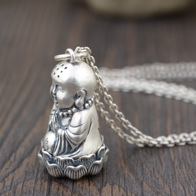 Mặt dây chuyền bạc Phật tọa đài sen
