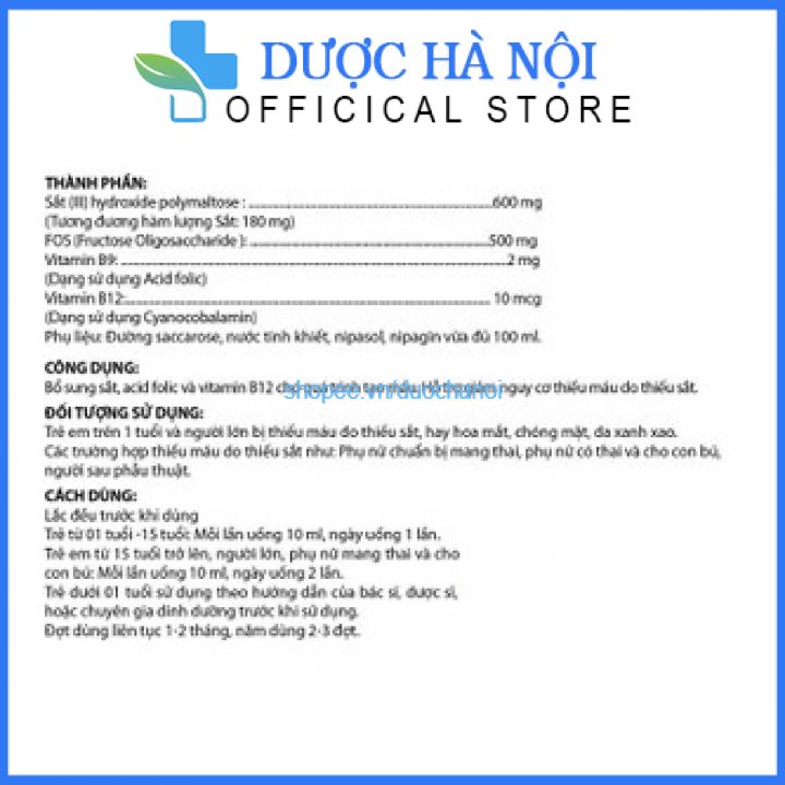 Bổ máu Paris bổ sung Acid Folic Vitamin B9, B12 cho trẻ từ 1 tuổi Hộp 20 ống 10ml