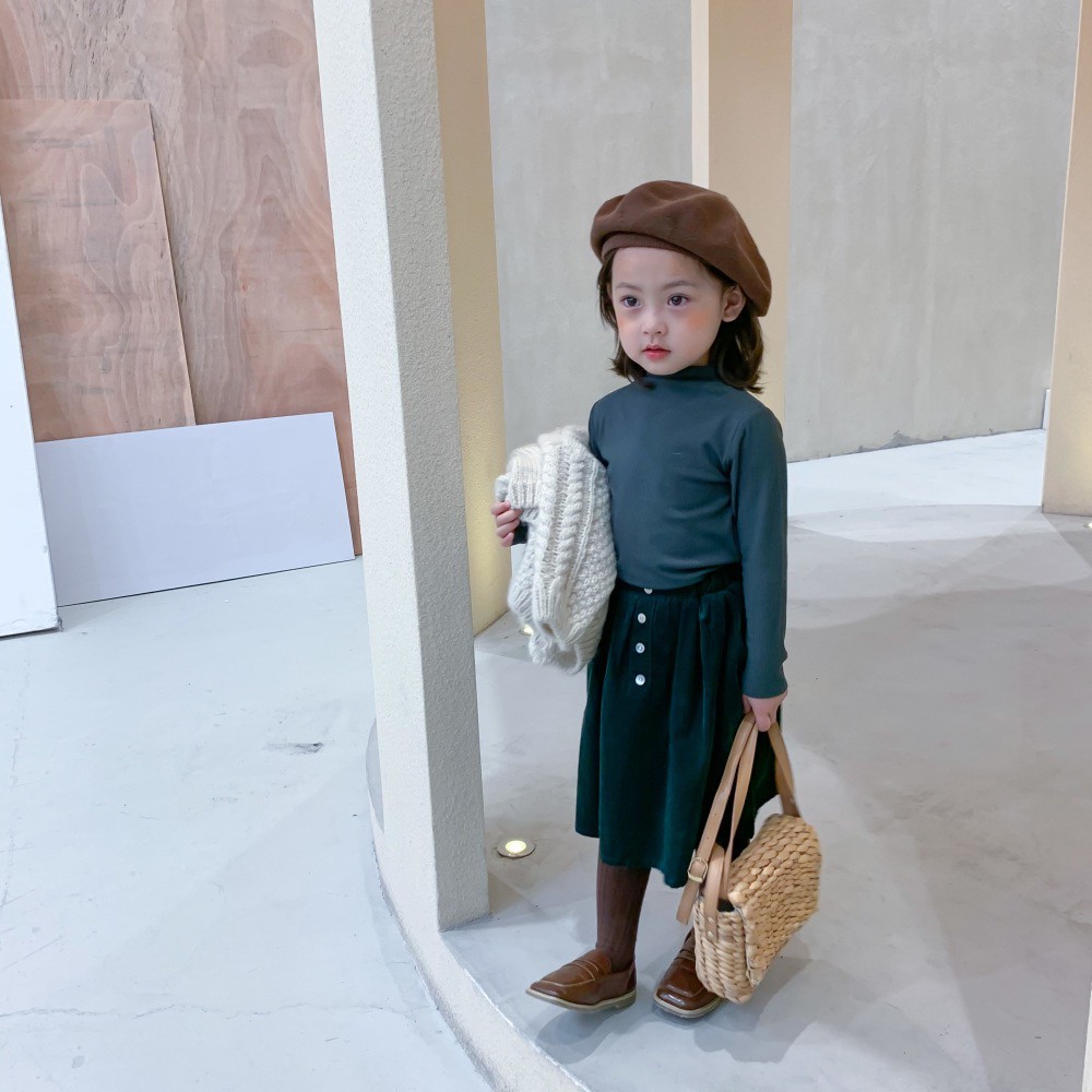 Áo nỉ dài tay cổ lửng màu trơn thời trang Hàn Quốc cho bé gái