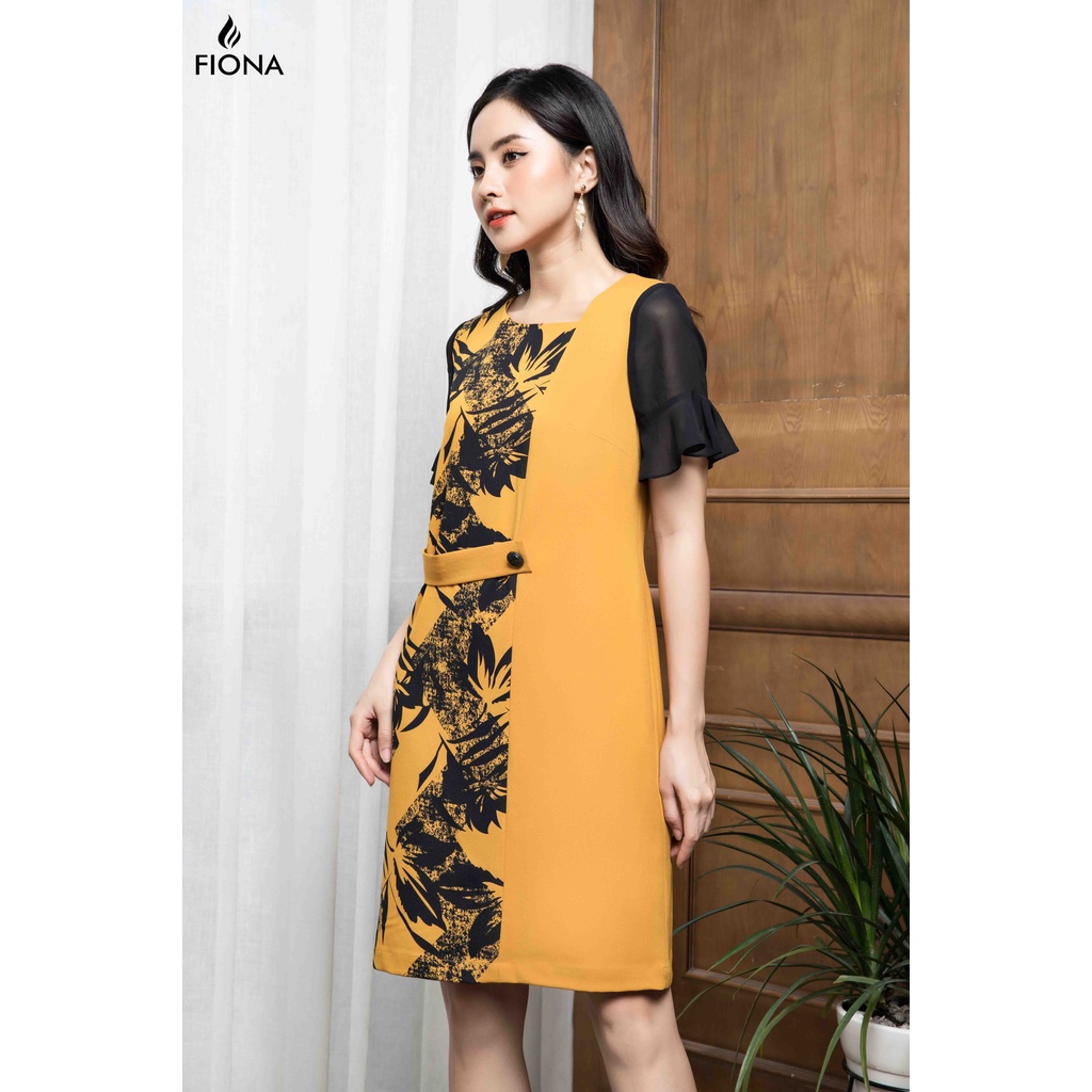 Đầm Suông Nữ FIONA, Đầm Họa Tiết Tay Bèo Thanh Lịch Mã F459677