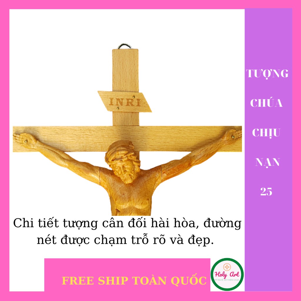 Tượng Chúa chịu nạn 25cm  THÁNH GIÁ 26 x 45cm , TƯỢNG ĐIÊU KHẮC CHẤT LIỆU GỖ.