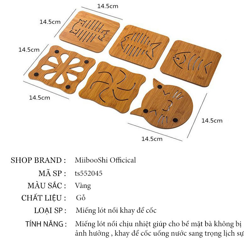 Miếng lót nồi bằng gỗ cách nhiệt chịu nhiệt tốt khay để cốc uống nước sang trọng tiện dụng MiibooShi ts552045