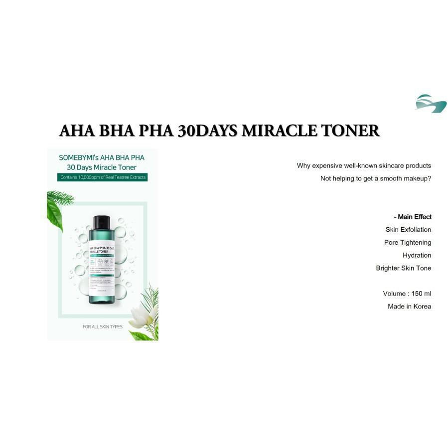 [Bán sỉ] Nước hoa hồng da mụn Some By Mi AHA-BHA-PHA 30 Days Miracle Toner  Auth Hàn Quốc