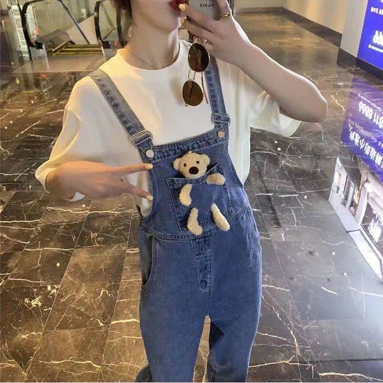 Jumpsuit Denim Dáng Rộng In Họa Tiết Hoạt Hình Phong Cách Hàn Quốc Thời Trang Xuân Hè Cho Nữ