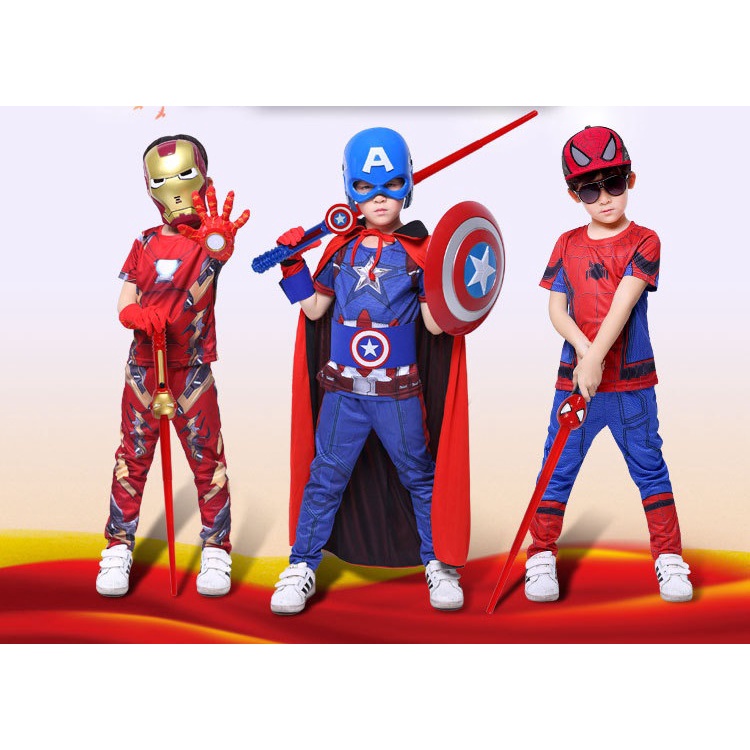 Bộ Áo Choàng Siêu Nhân Kiếm Khiên Găng Captain Ironman Spiderman Batman Cosplay - Bat Iron Spider man Nhện Dơi Cloak Set