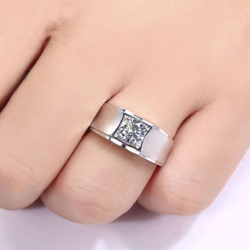 Nhẫn bạc 925 nam moissanite dát trái tim và mũi tên zircon đồ trang sức cưới thời trang